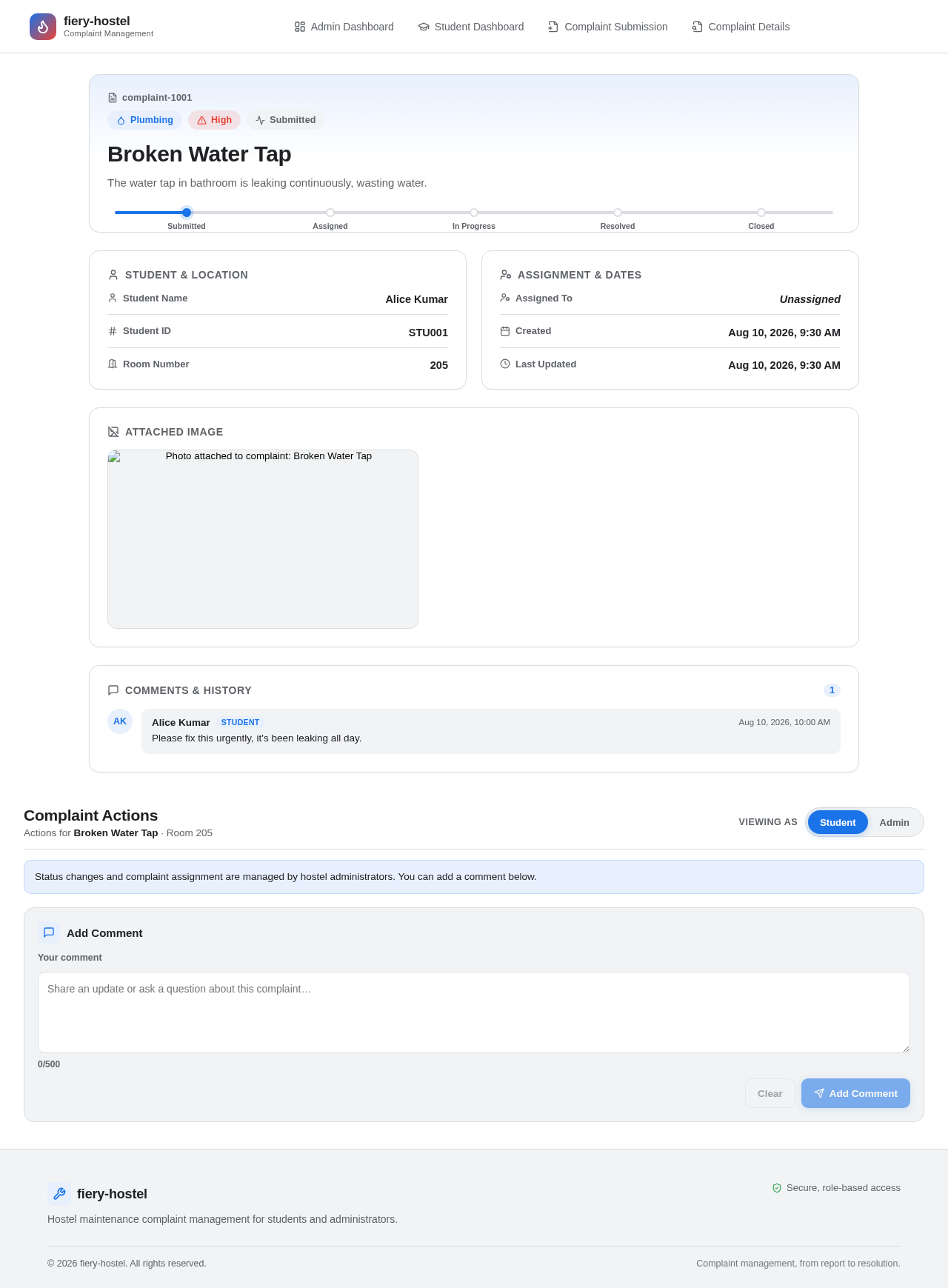 Complaint Details design preview