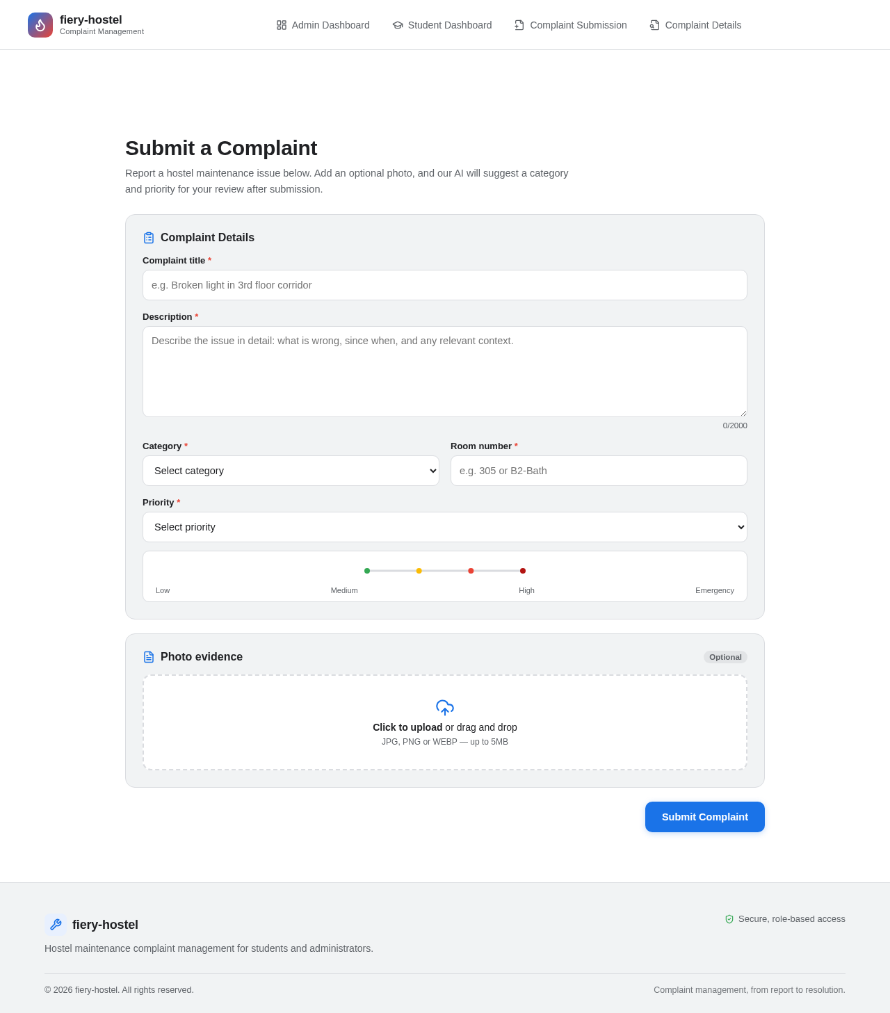 Complaint Submission design preview