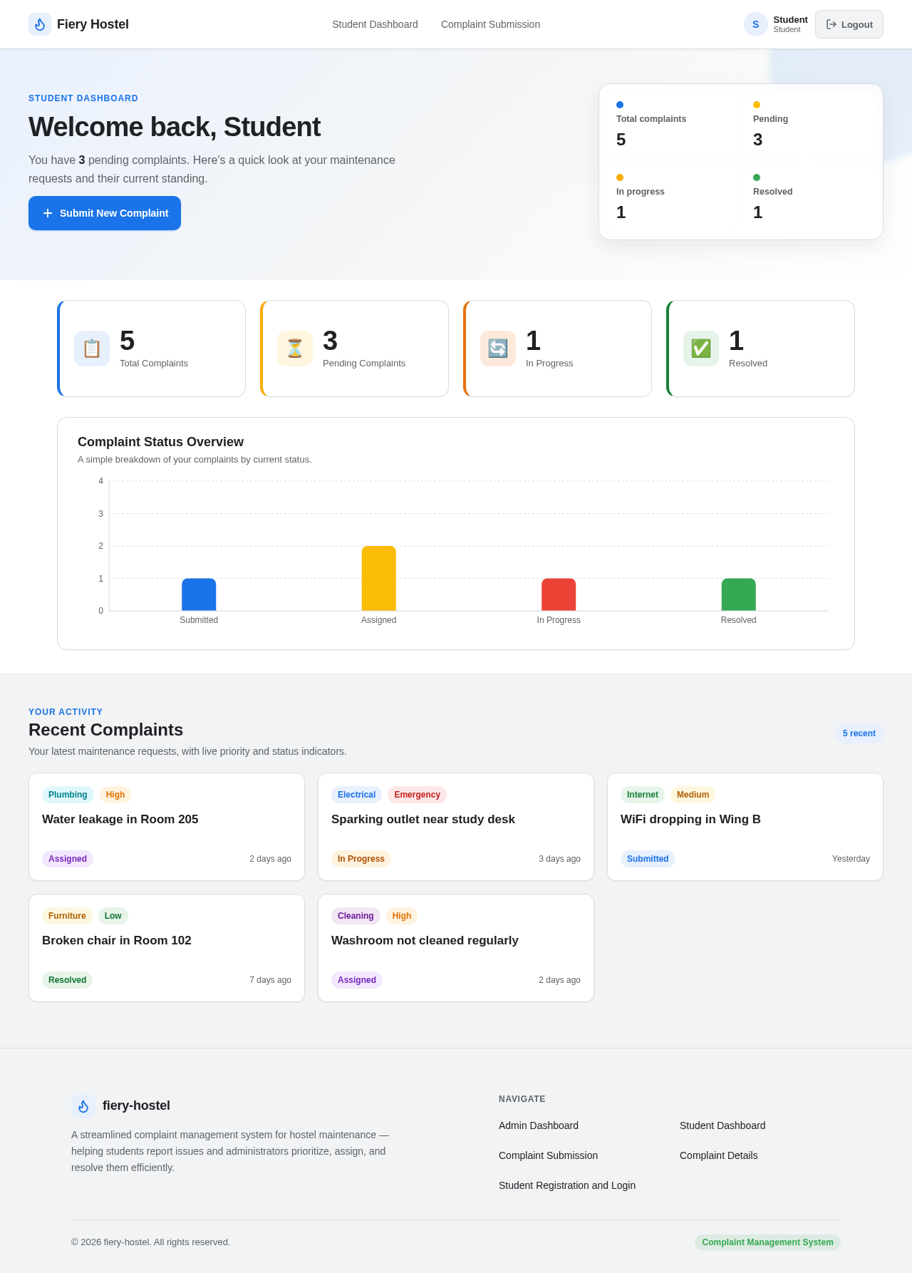 Student Dashboard design preview