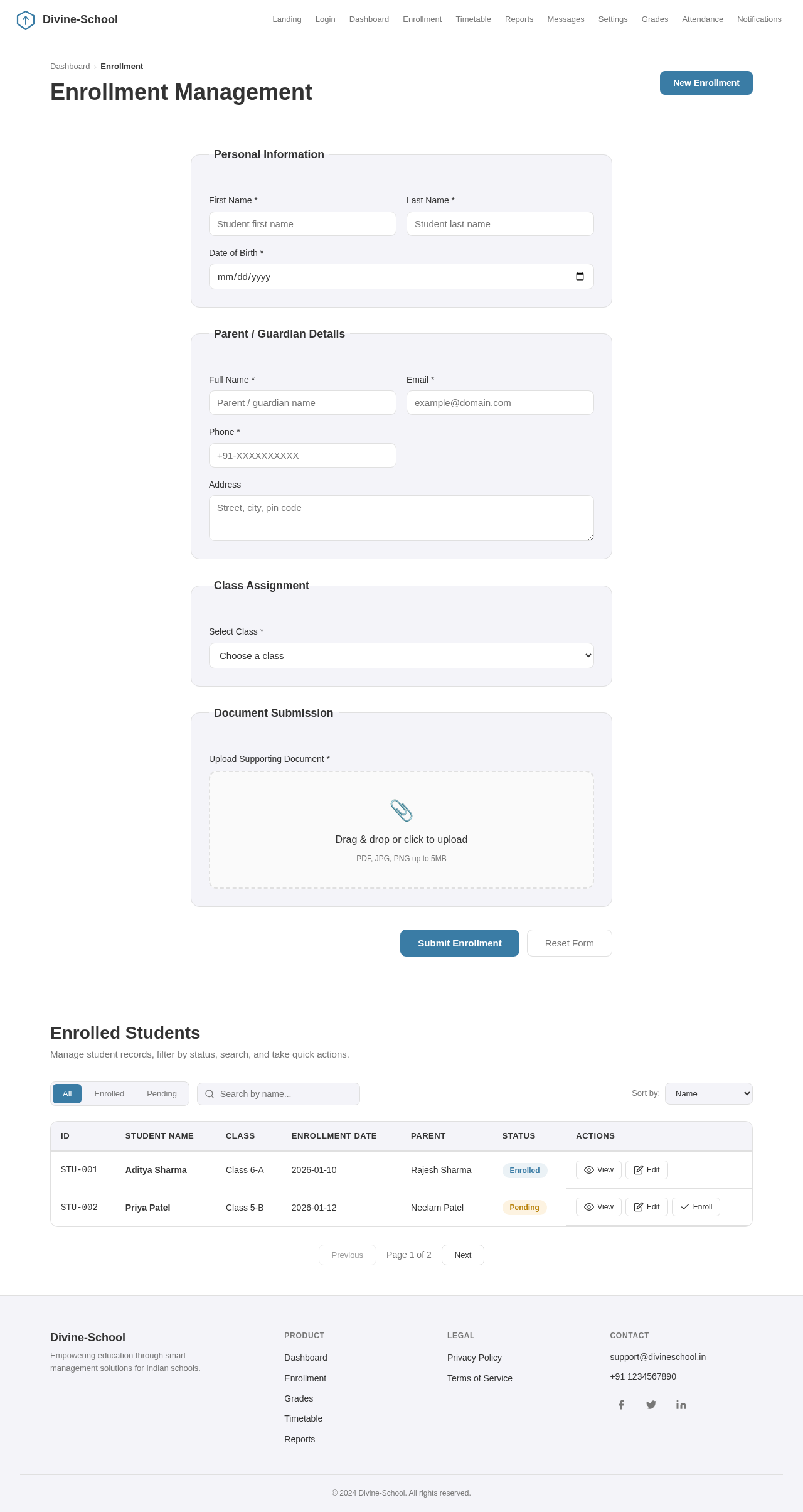 Enrollment design preview