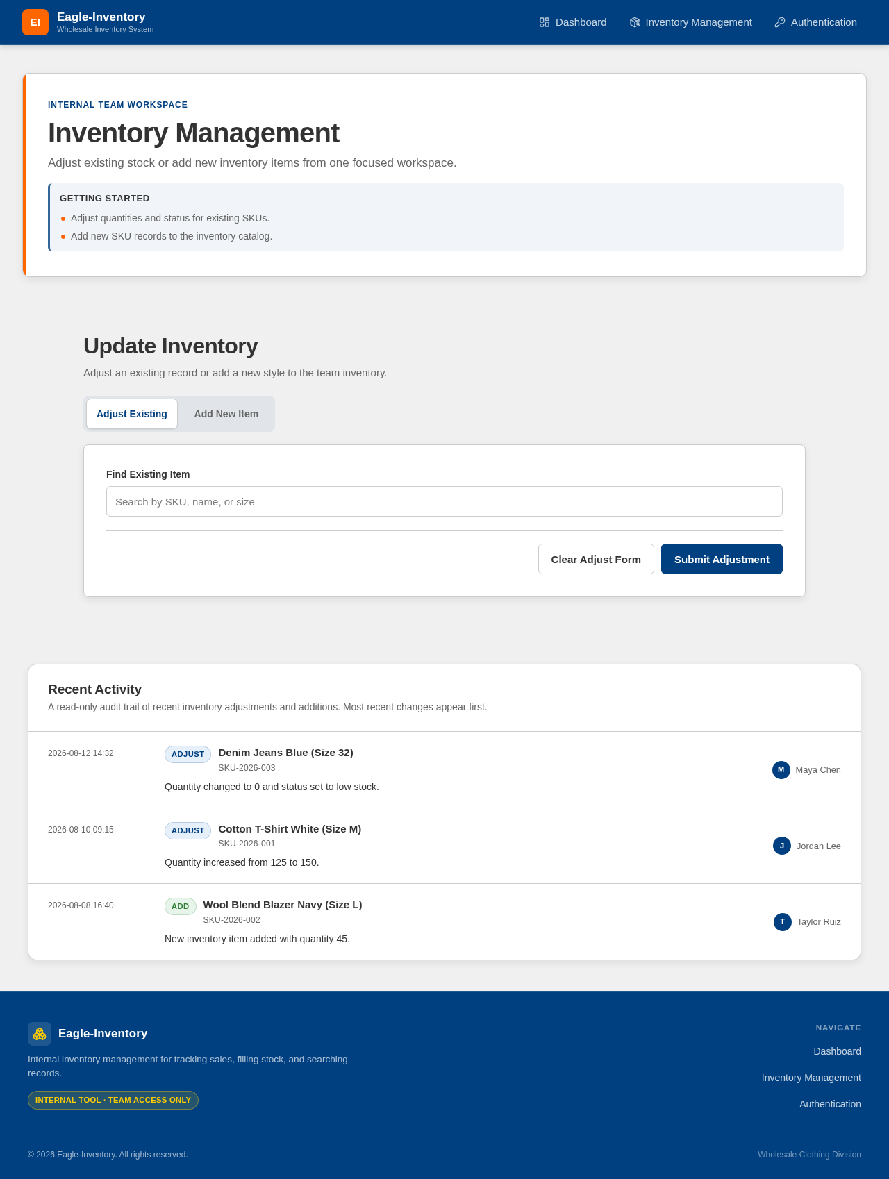 Page for managing inventory design preview