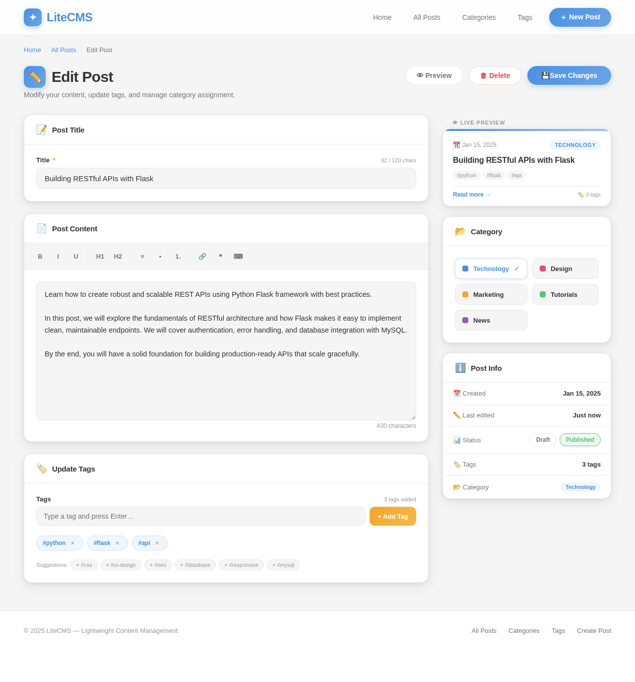 Edit Post design preview
