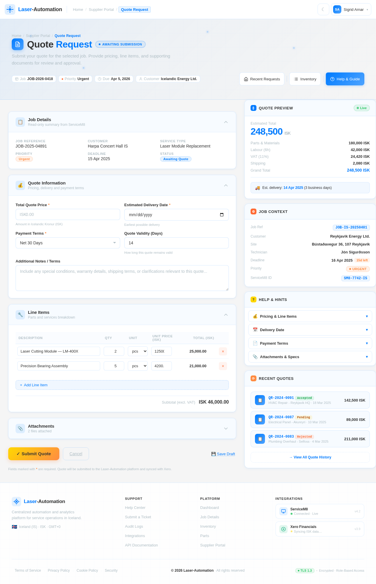 Quote Request design preview