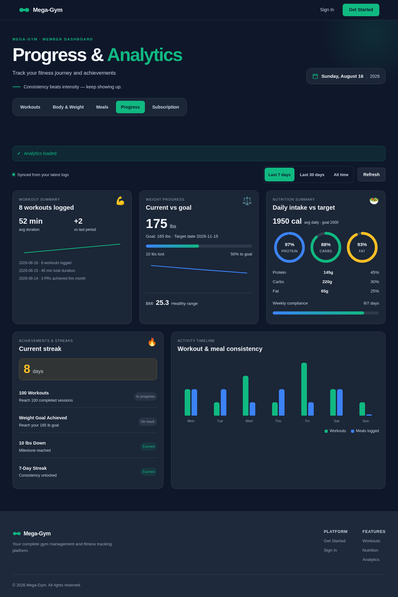 Progress & Analytics design preview