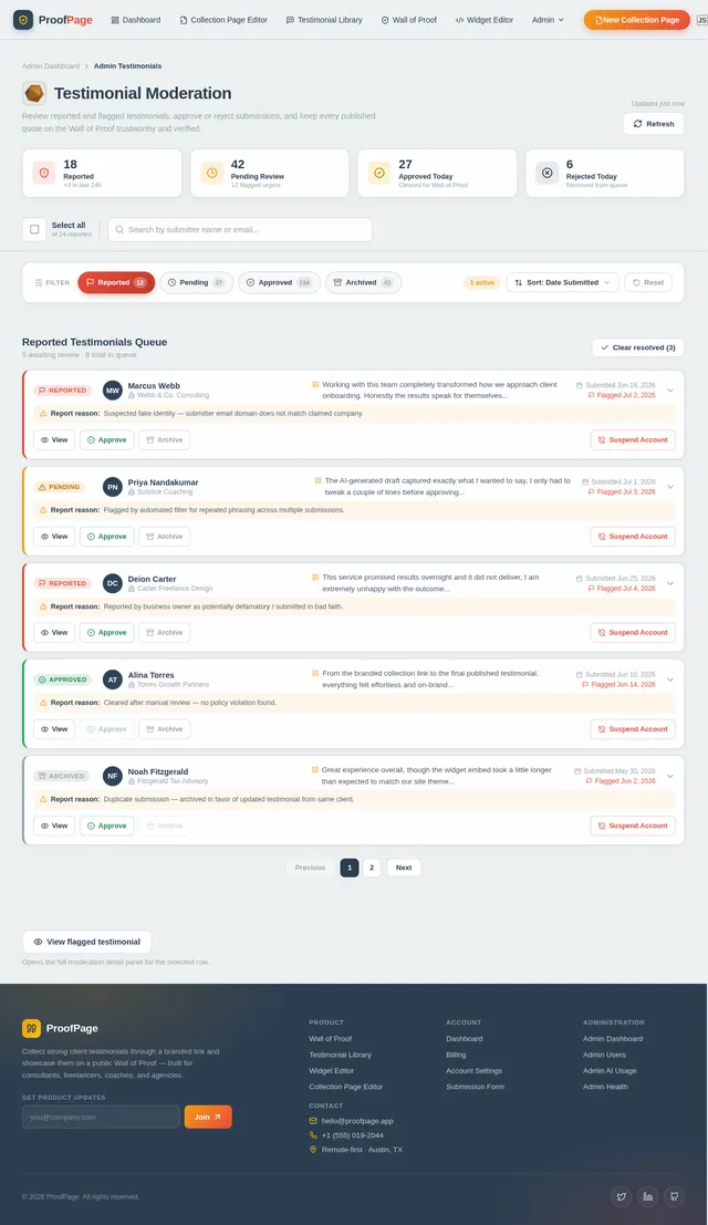 Admin Testimonials