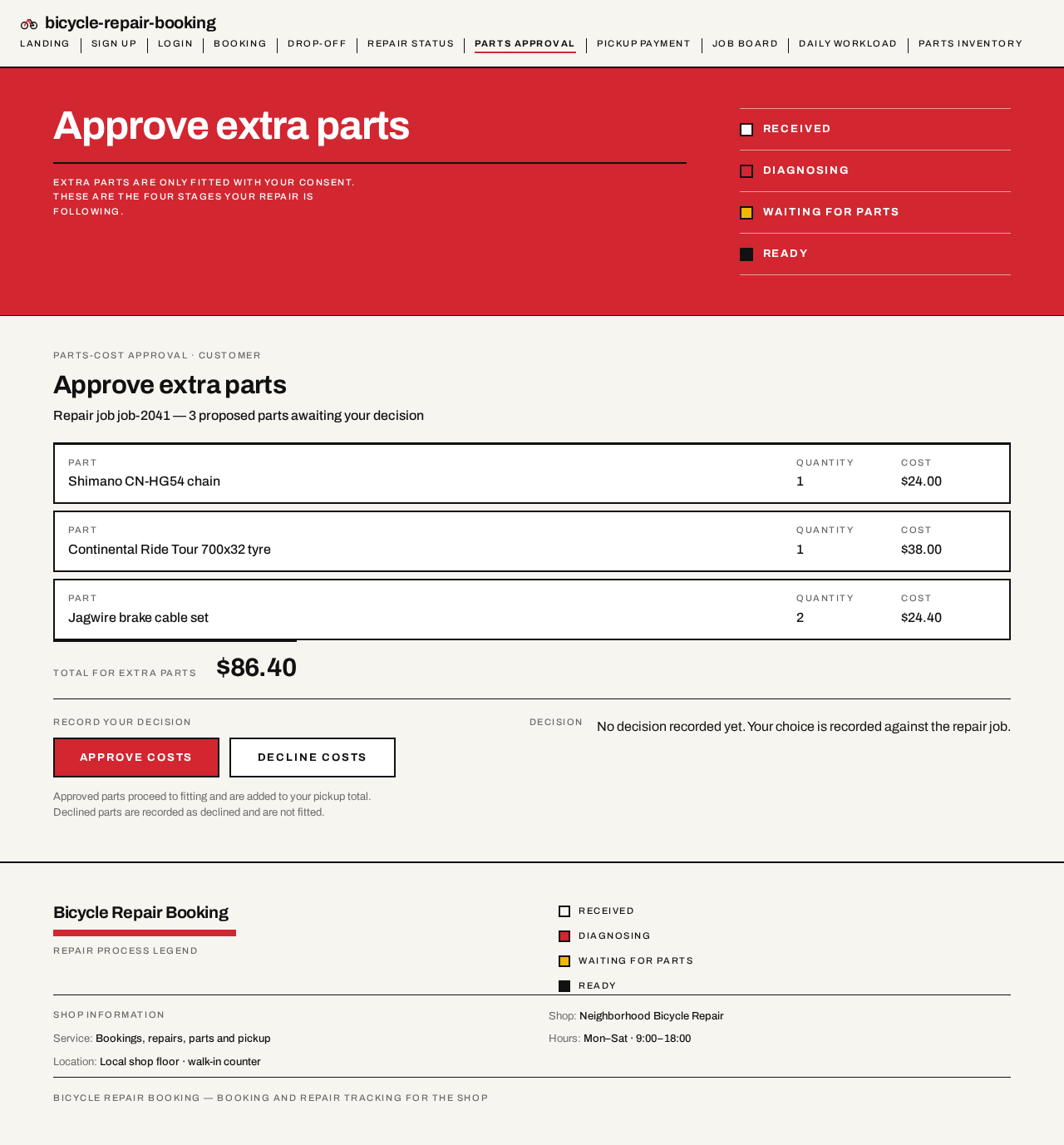 Parts Approval design preview