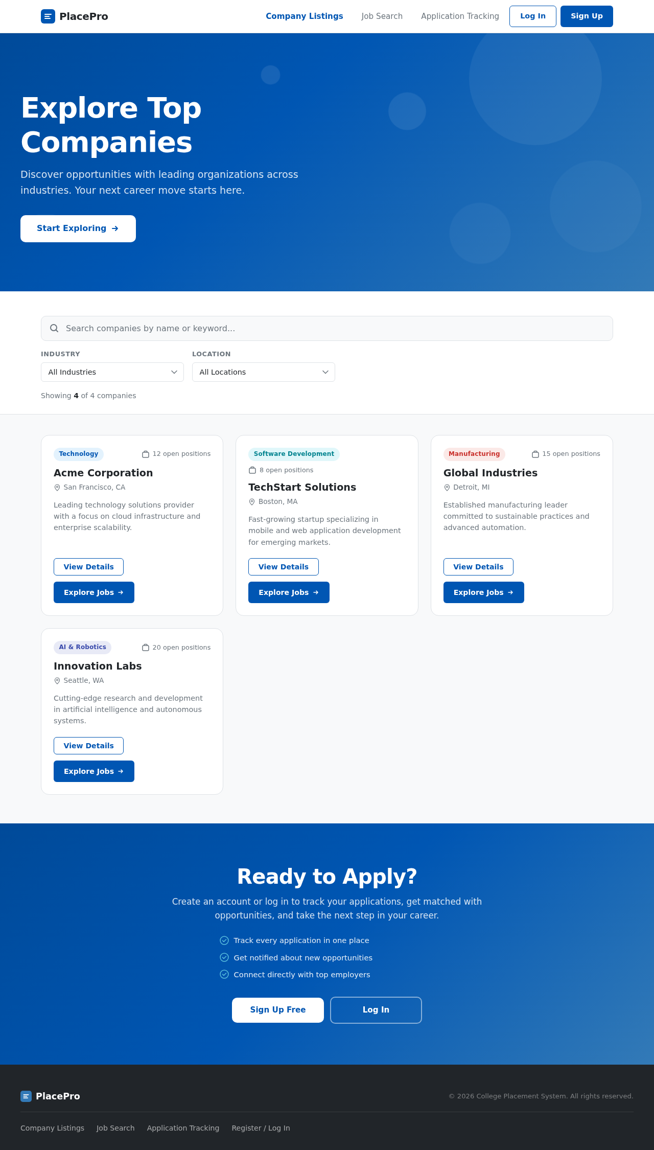 Company Listings design preview