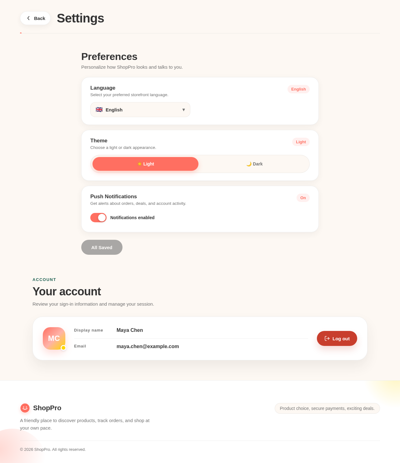 Settings design preview