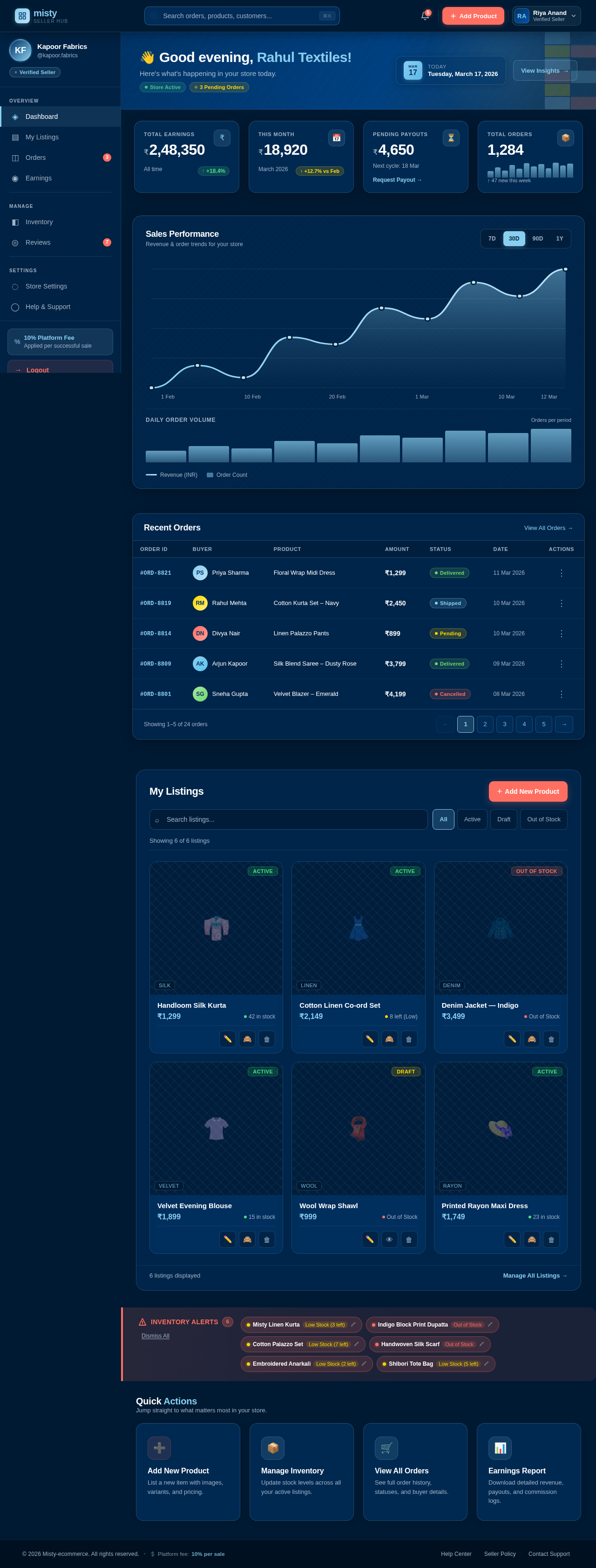 Seller Dashboard design preview