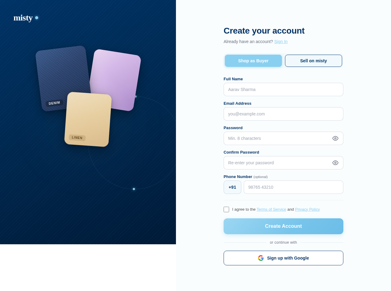 Signup design preview