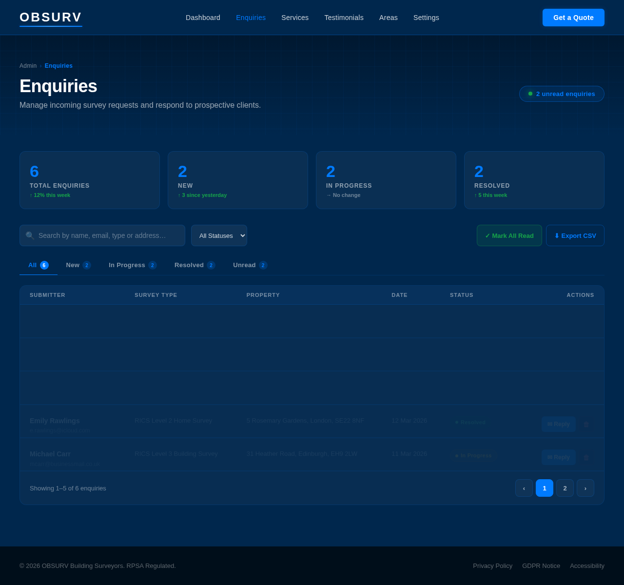 Enquiries design preview