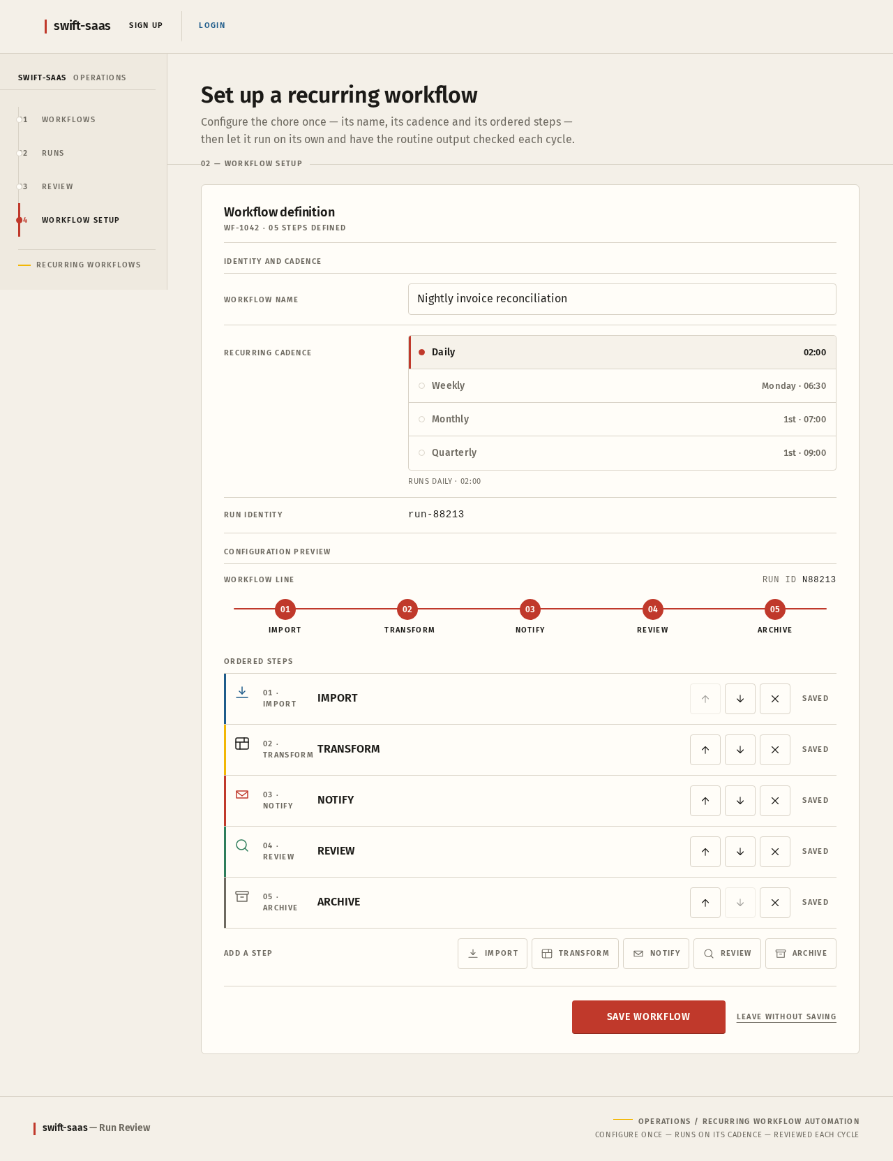 Workflow Setup design preview