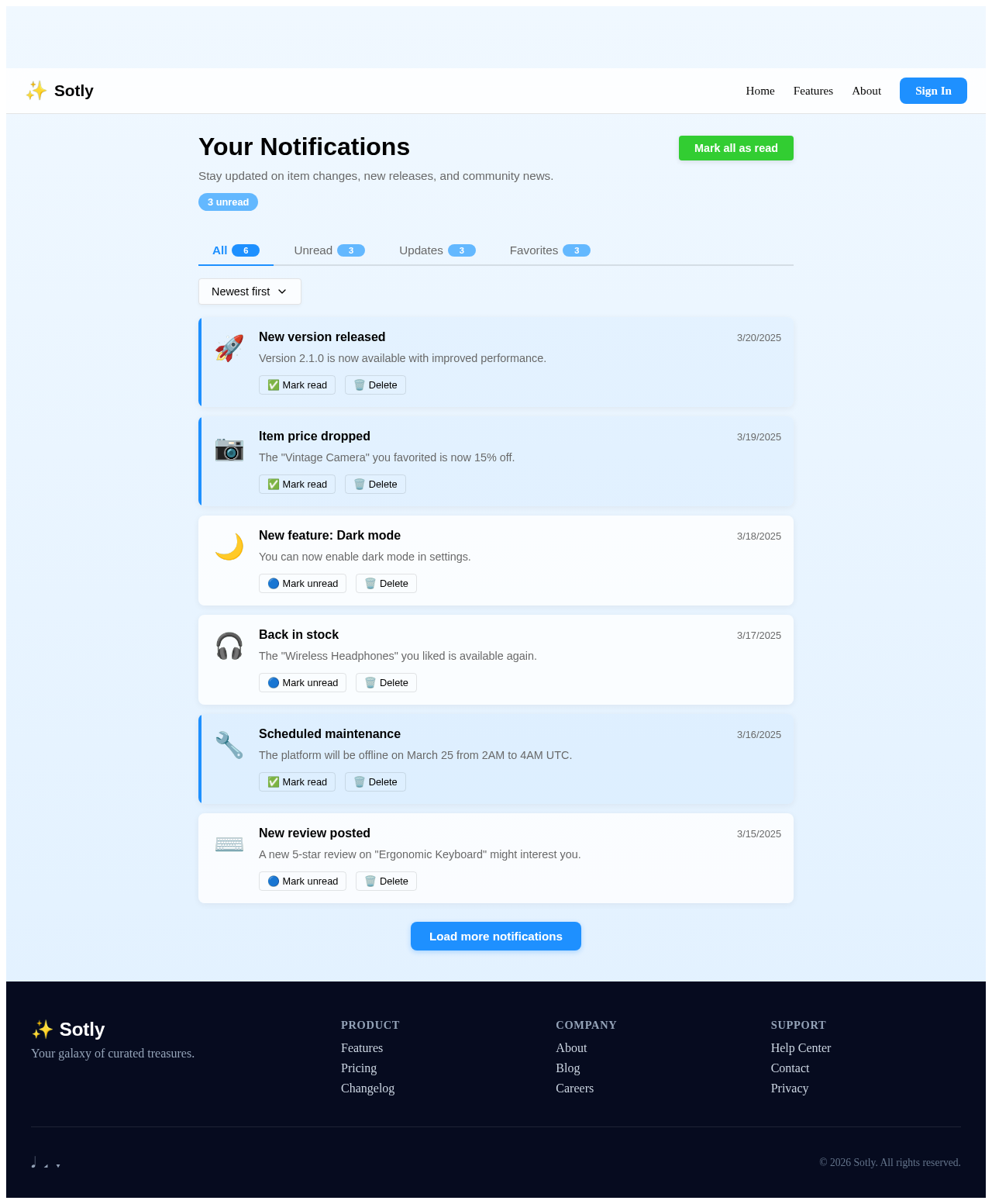 Notifications design preview