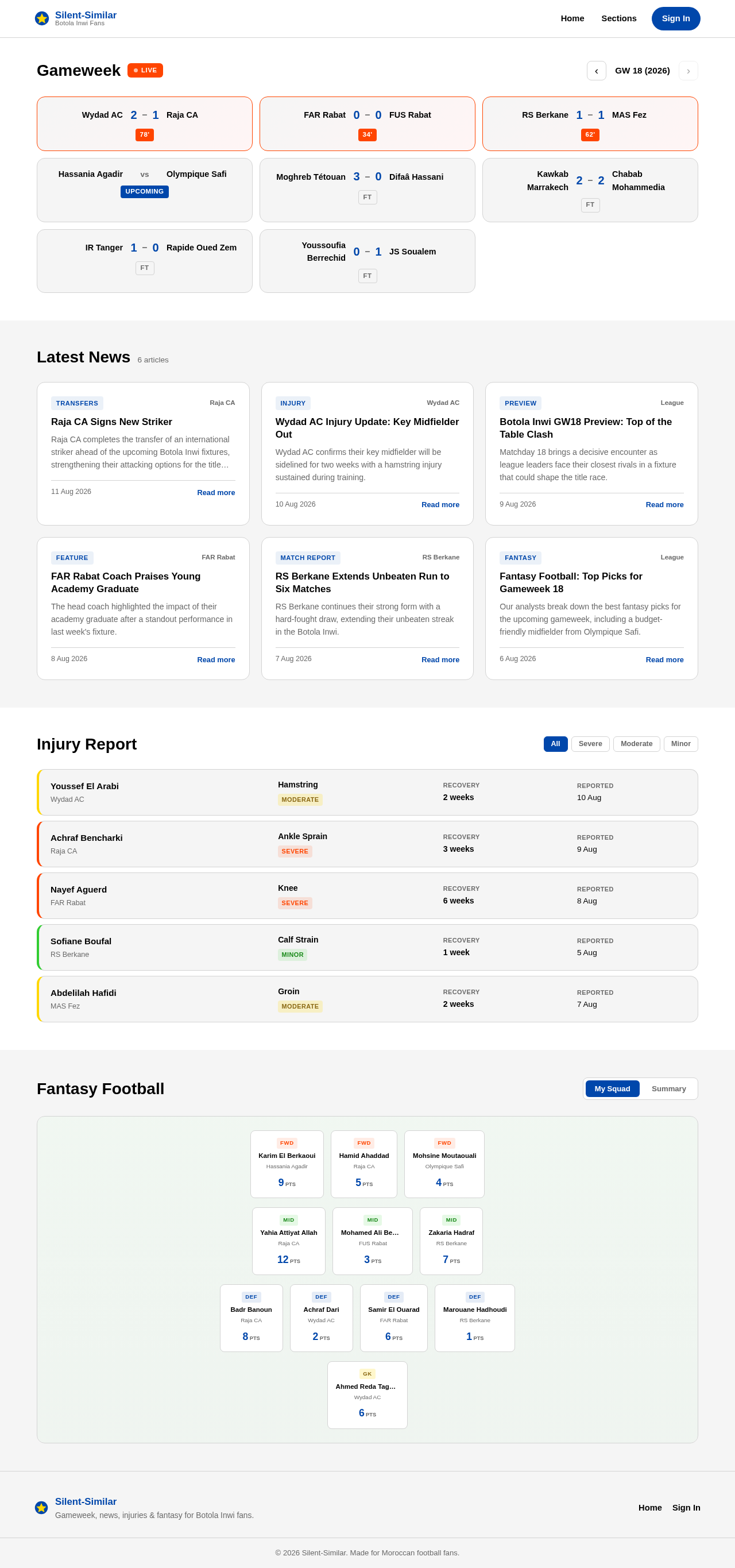 Main Website Sections design preview