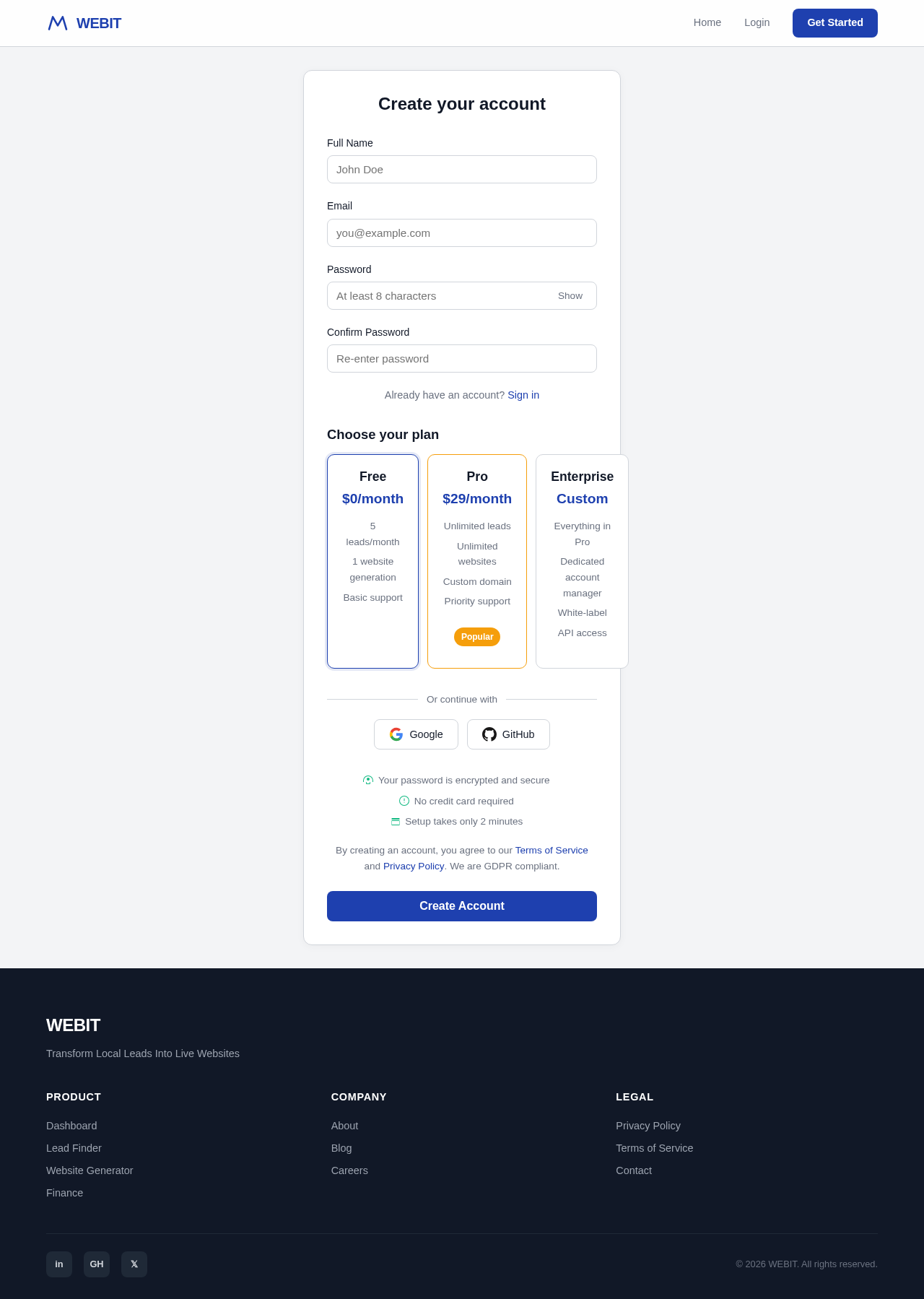 Signup design preview