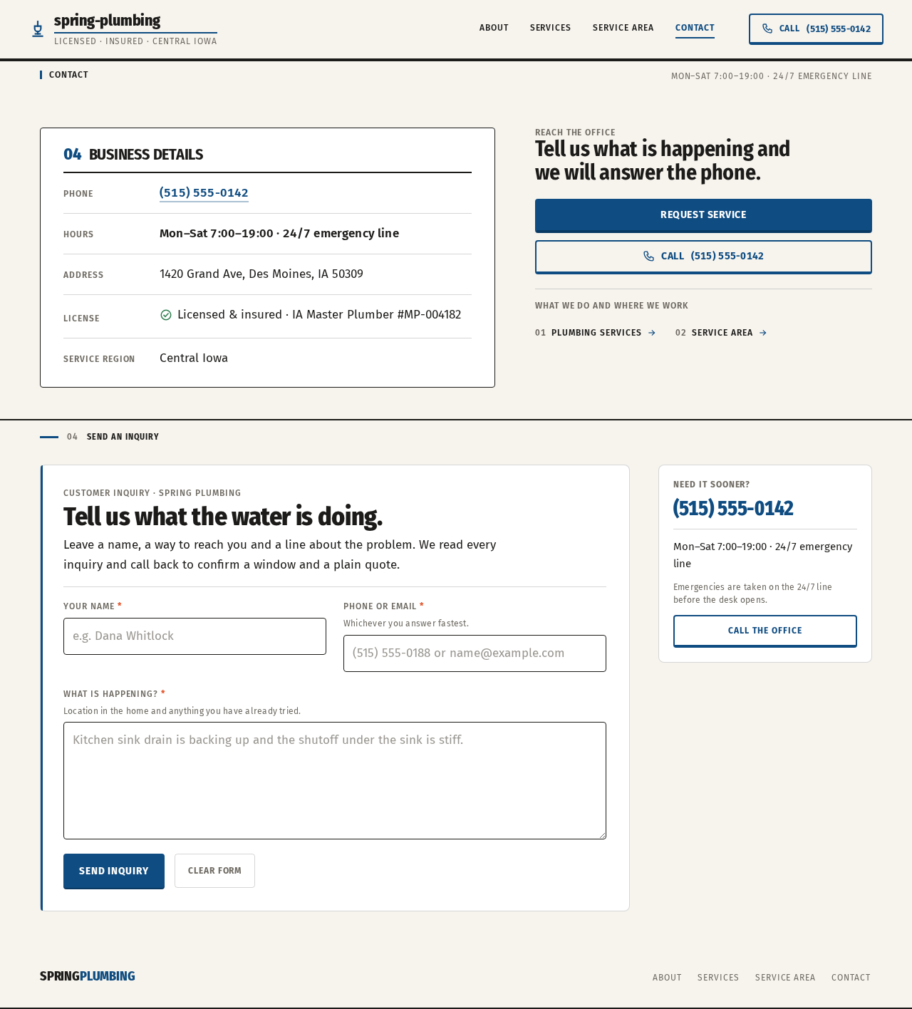 Contact page design preview