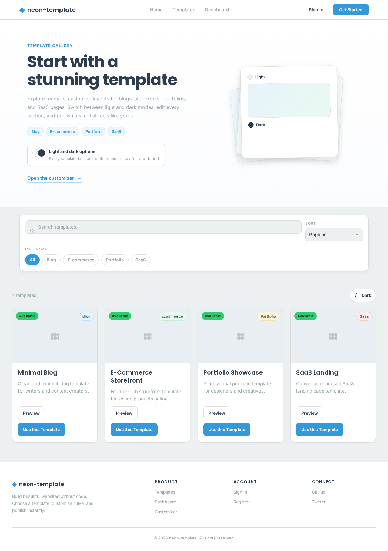 Template Gallery design preview