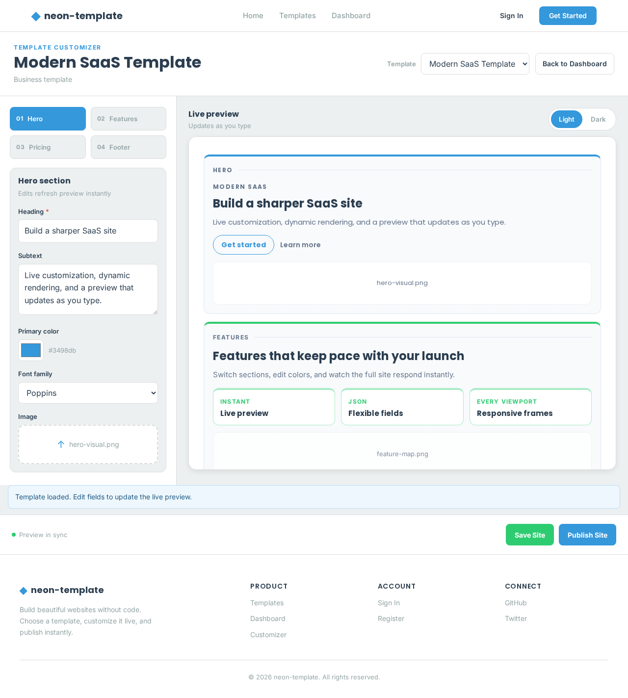Template Customizer design preview
