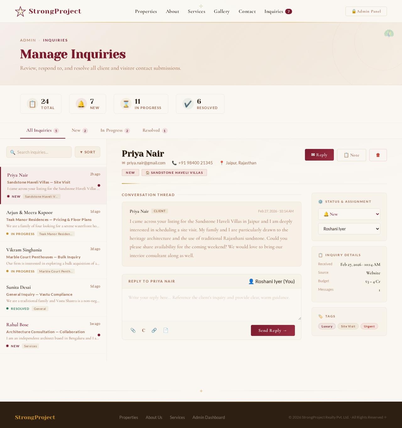 Inquiries design preview