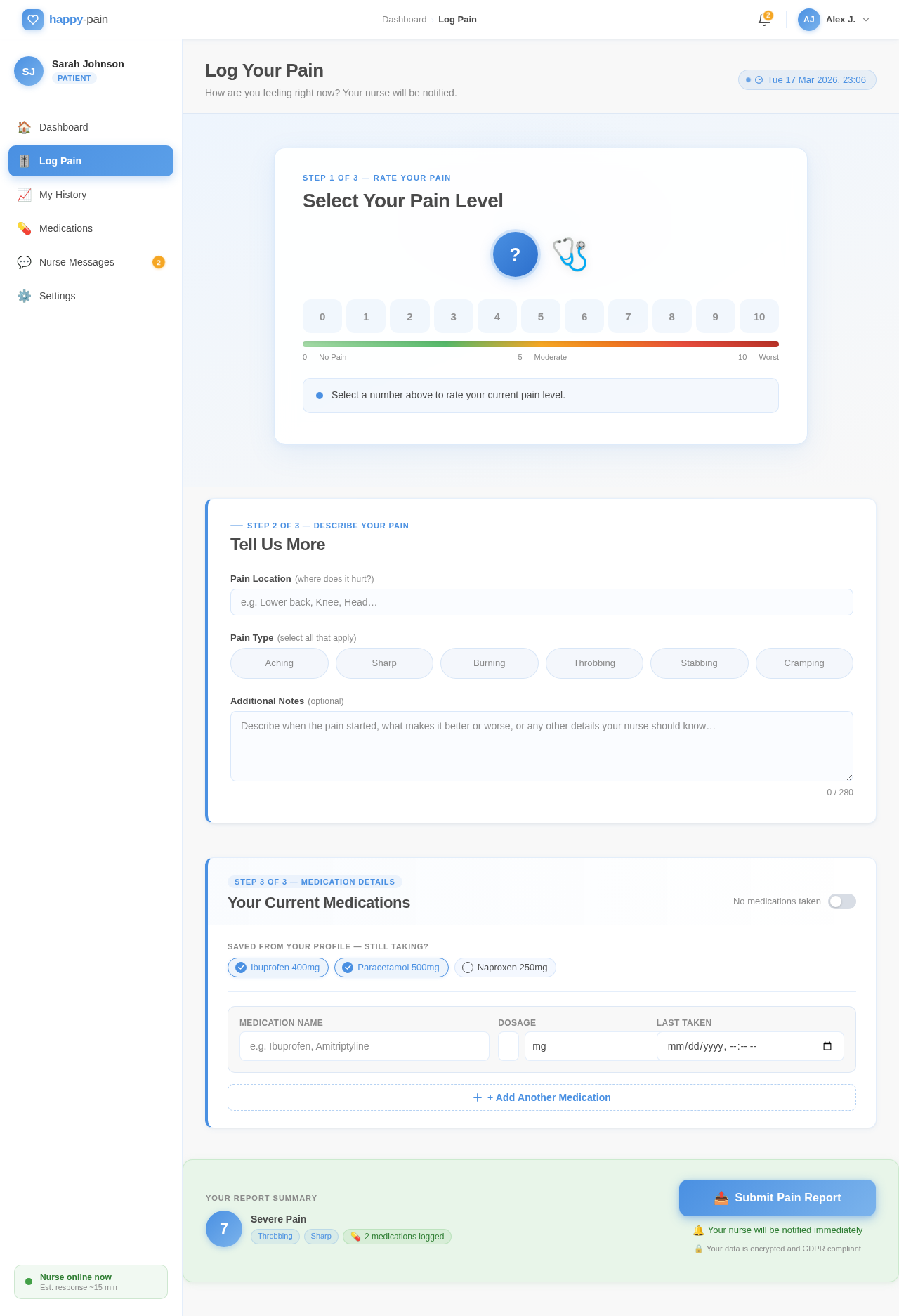 Pain Logger design preview