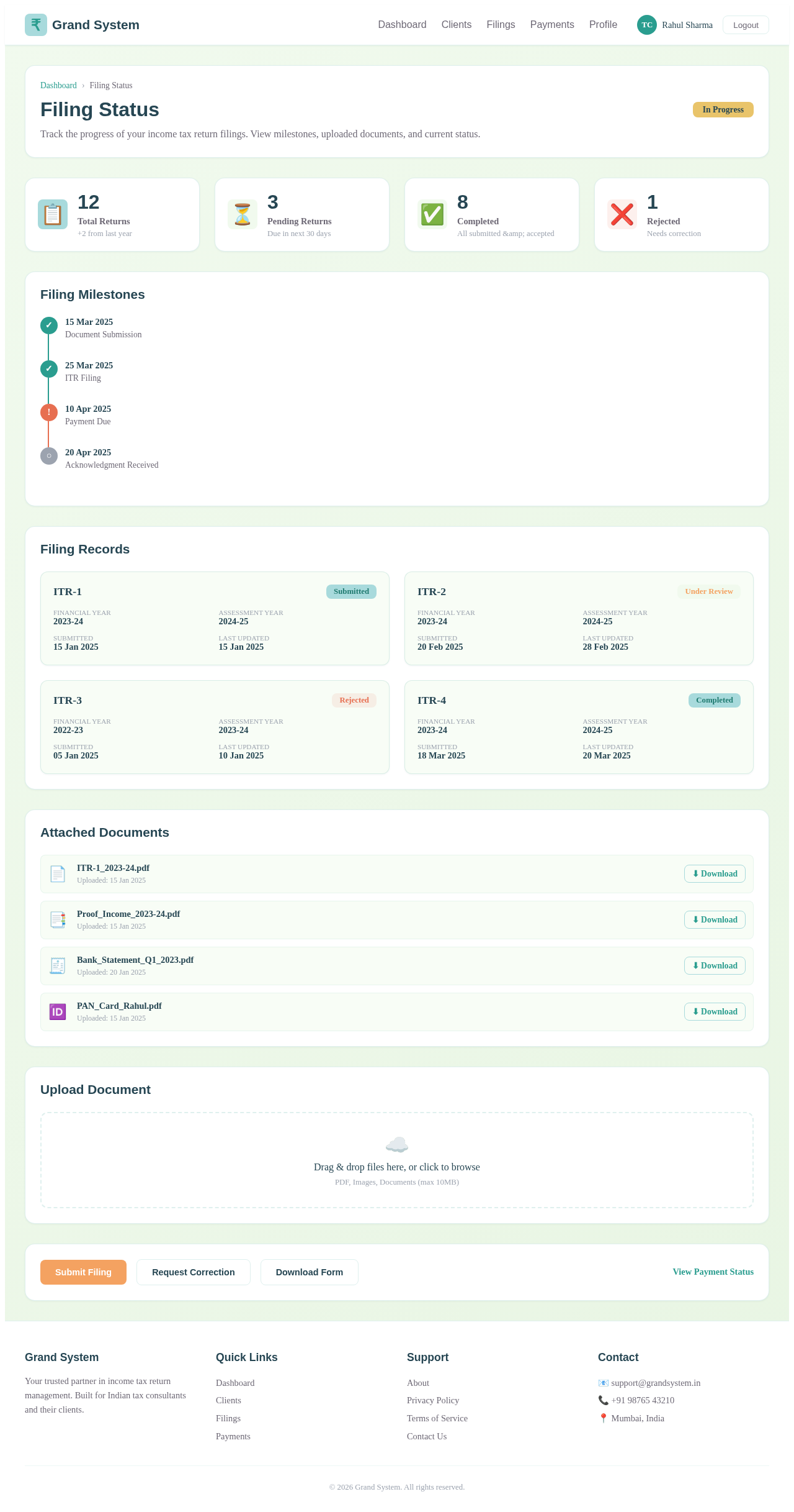 Filing Status design preview