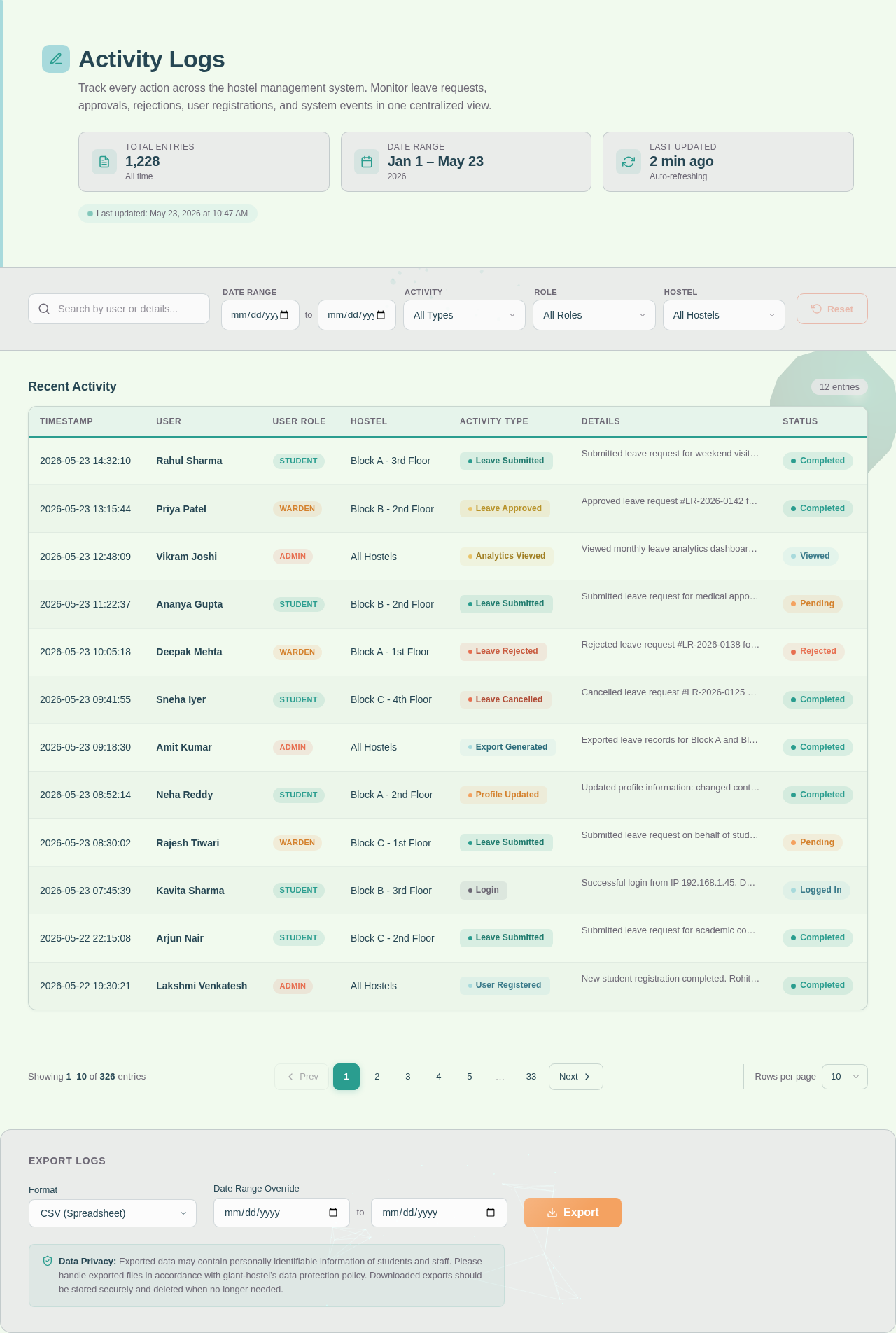 ActivityLogs design preview