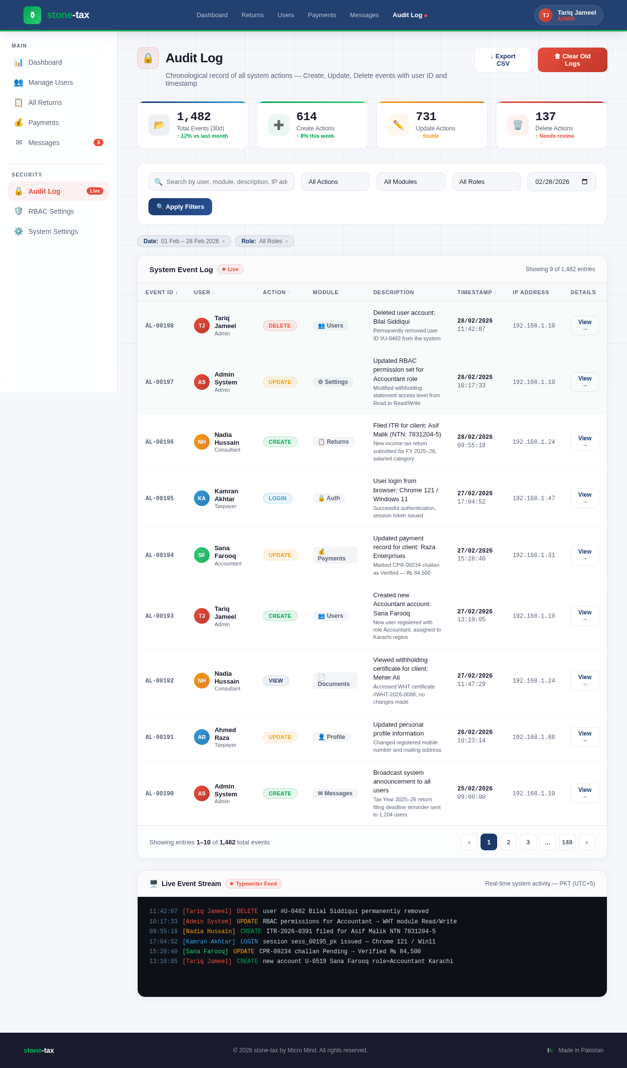 Audit Log design preview
