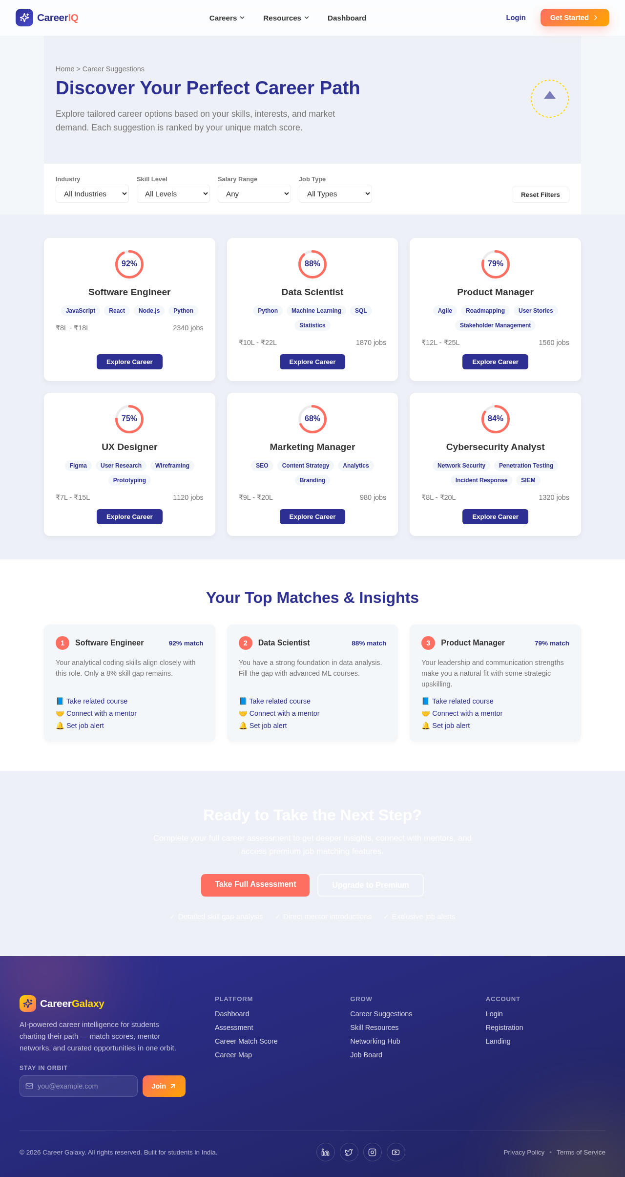 Career Suggestions design preview