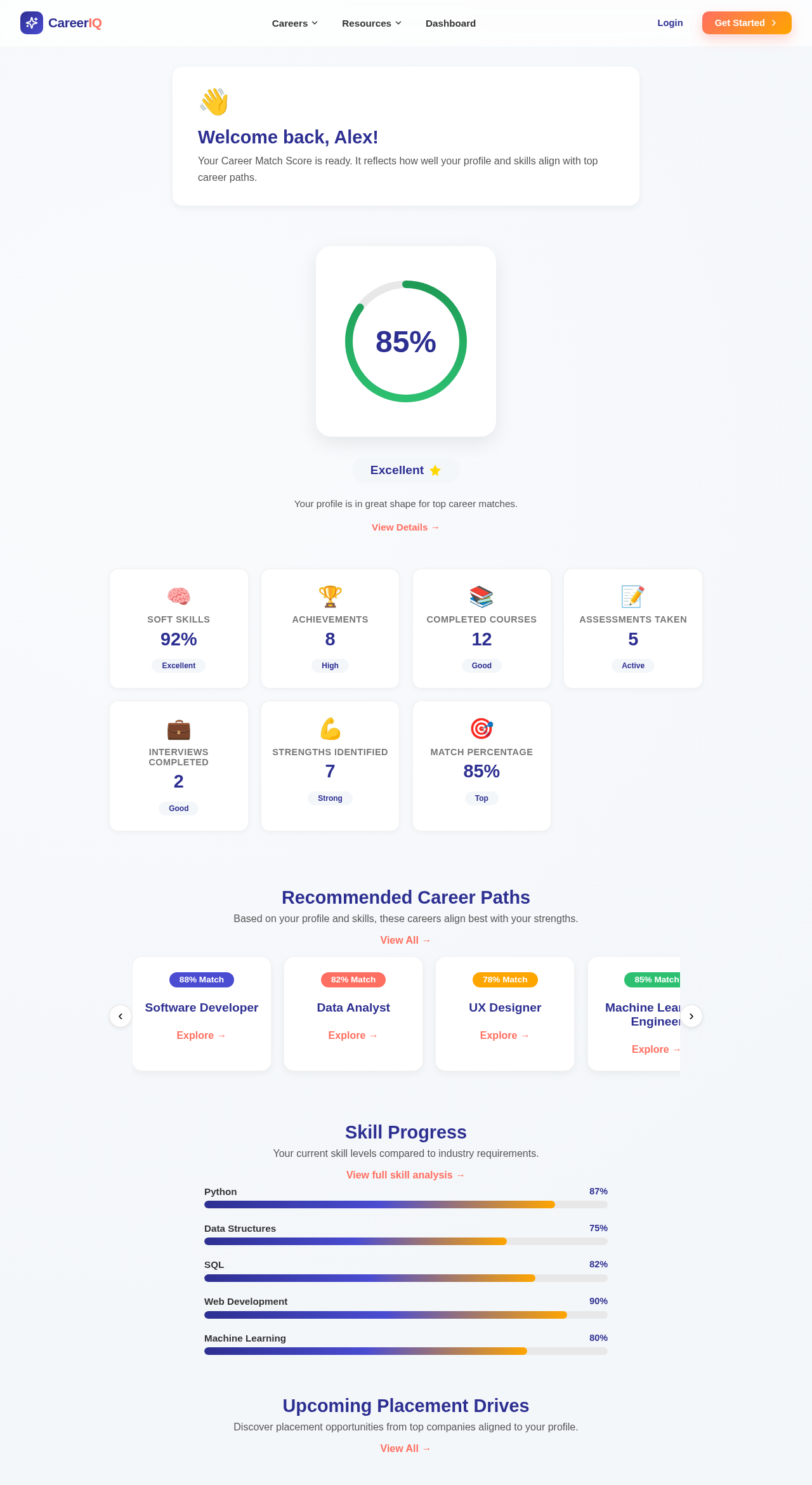 Career Match Score design preview