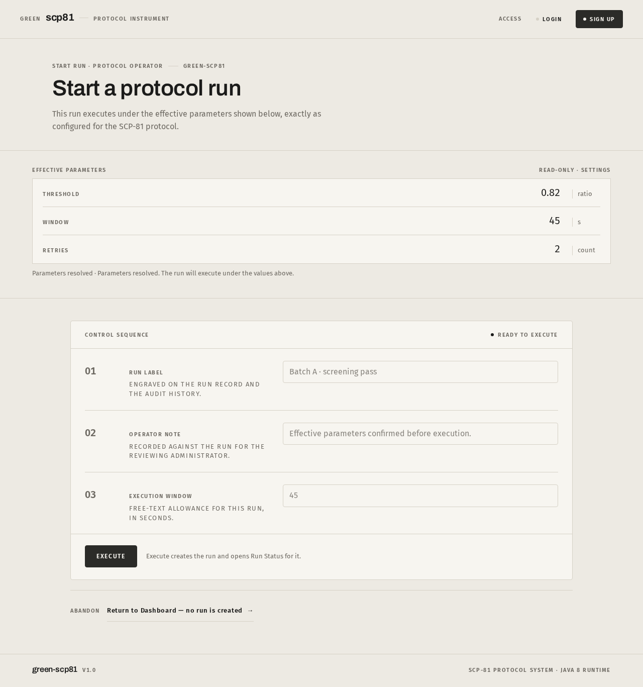 Start Run design preview