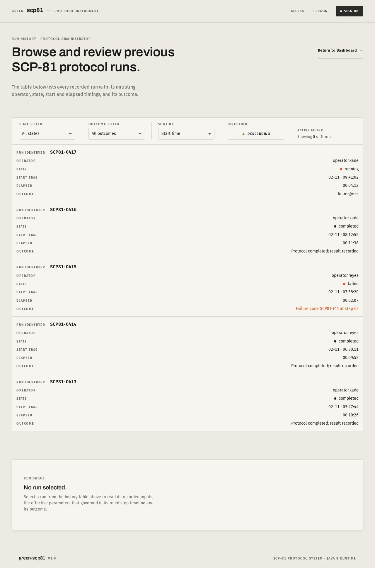 Run History design preview