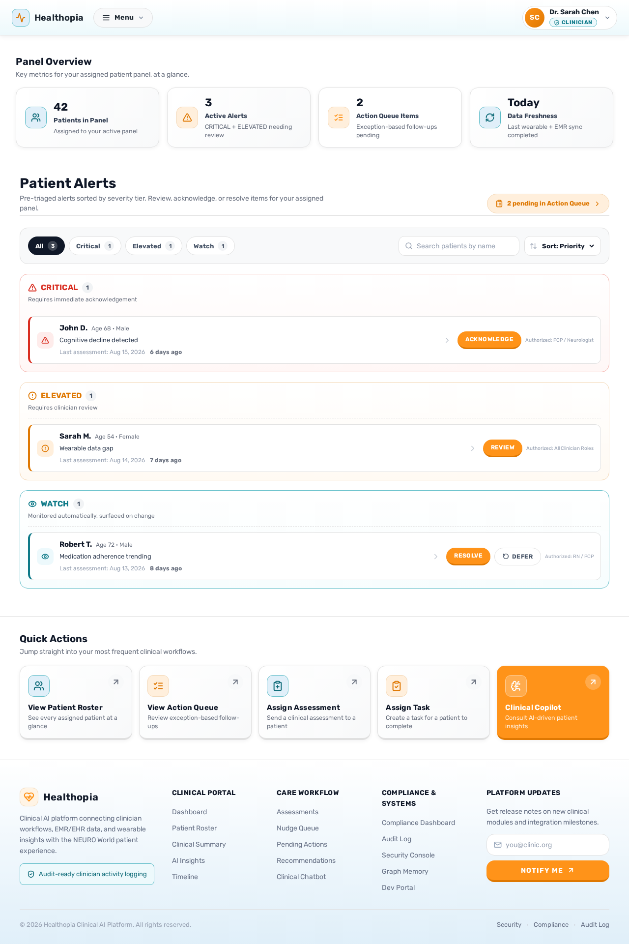Clinician Dashboard design preview