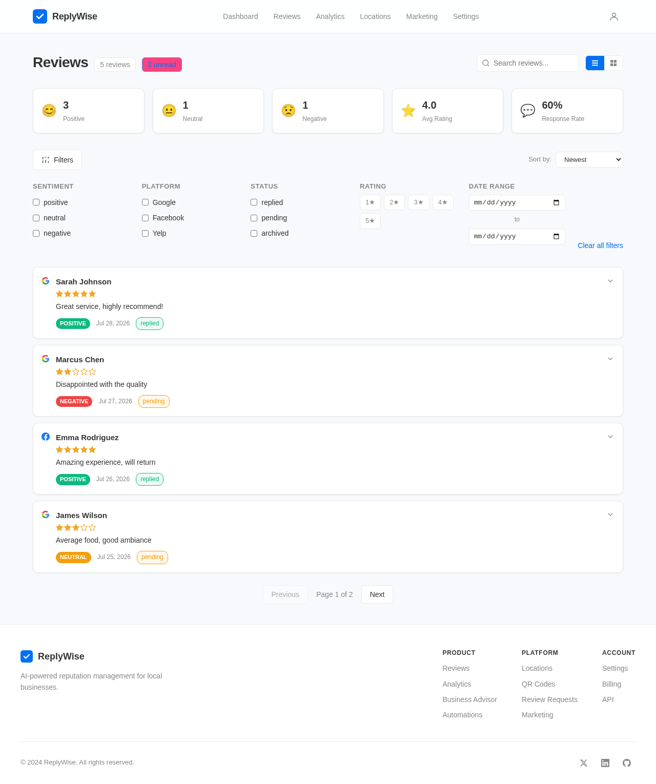 Reviews design preview