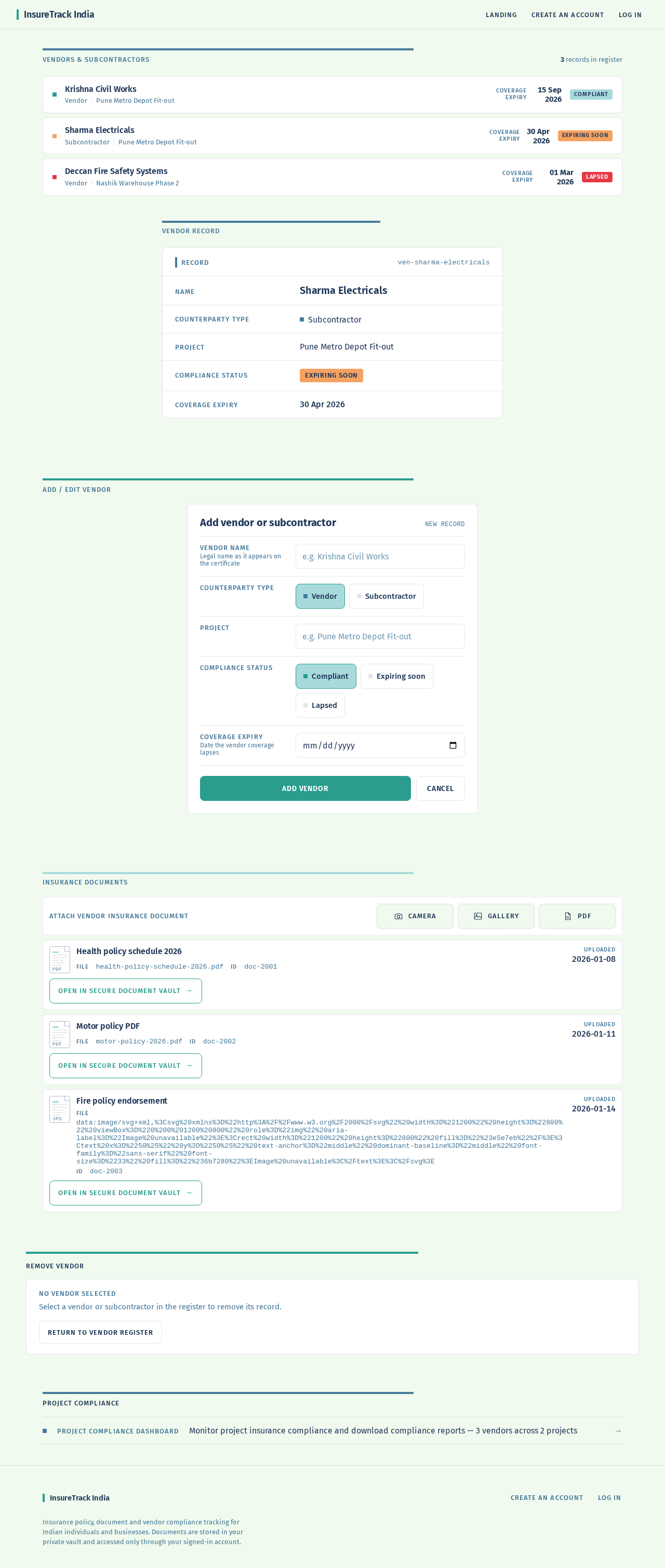 Business vendor and subcontractor management design preview