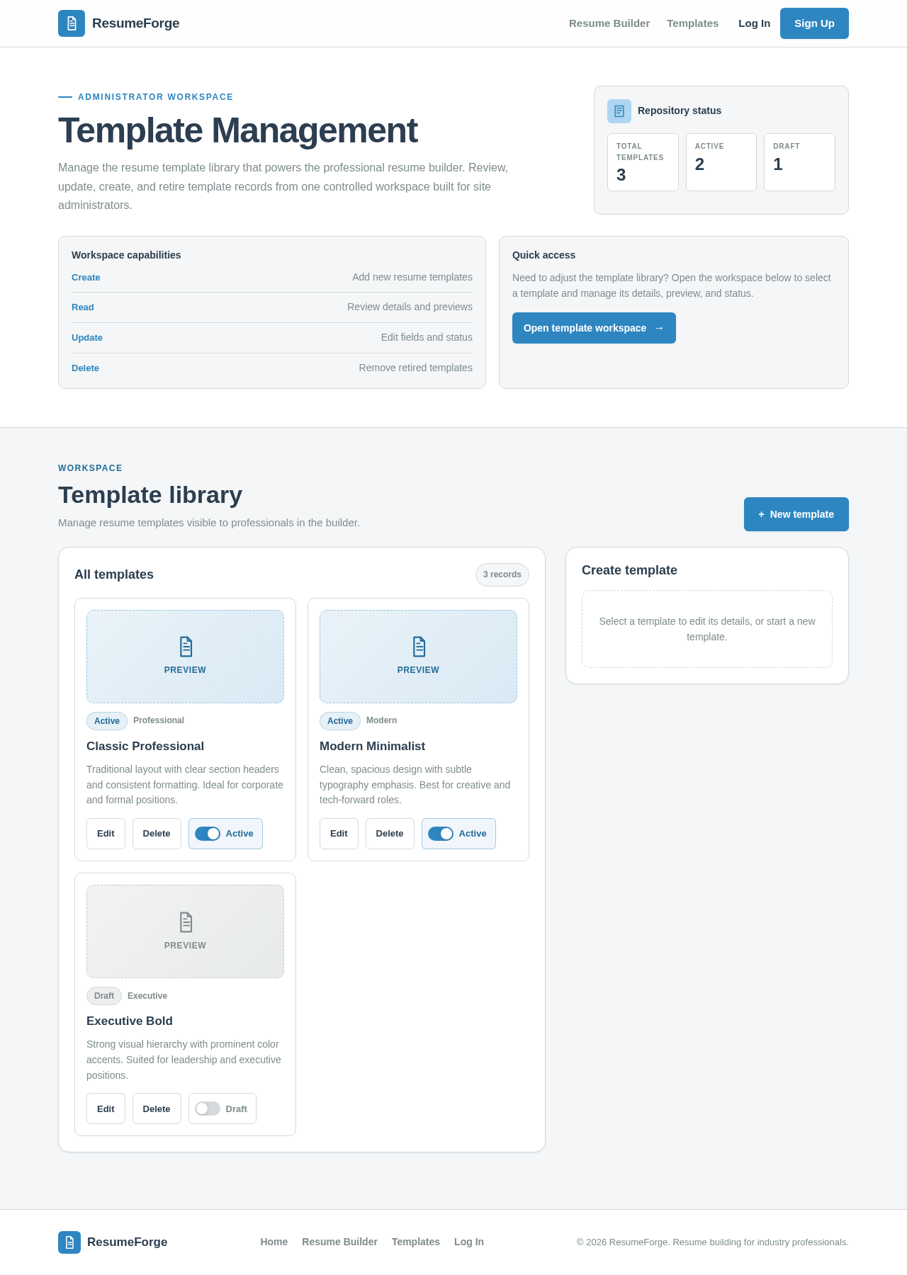 Template Management design preview