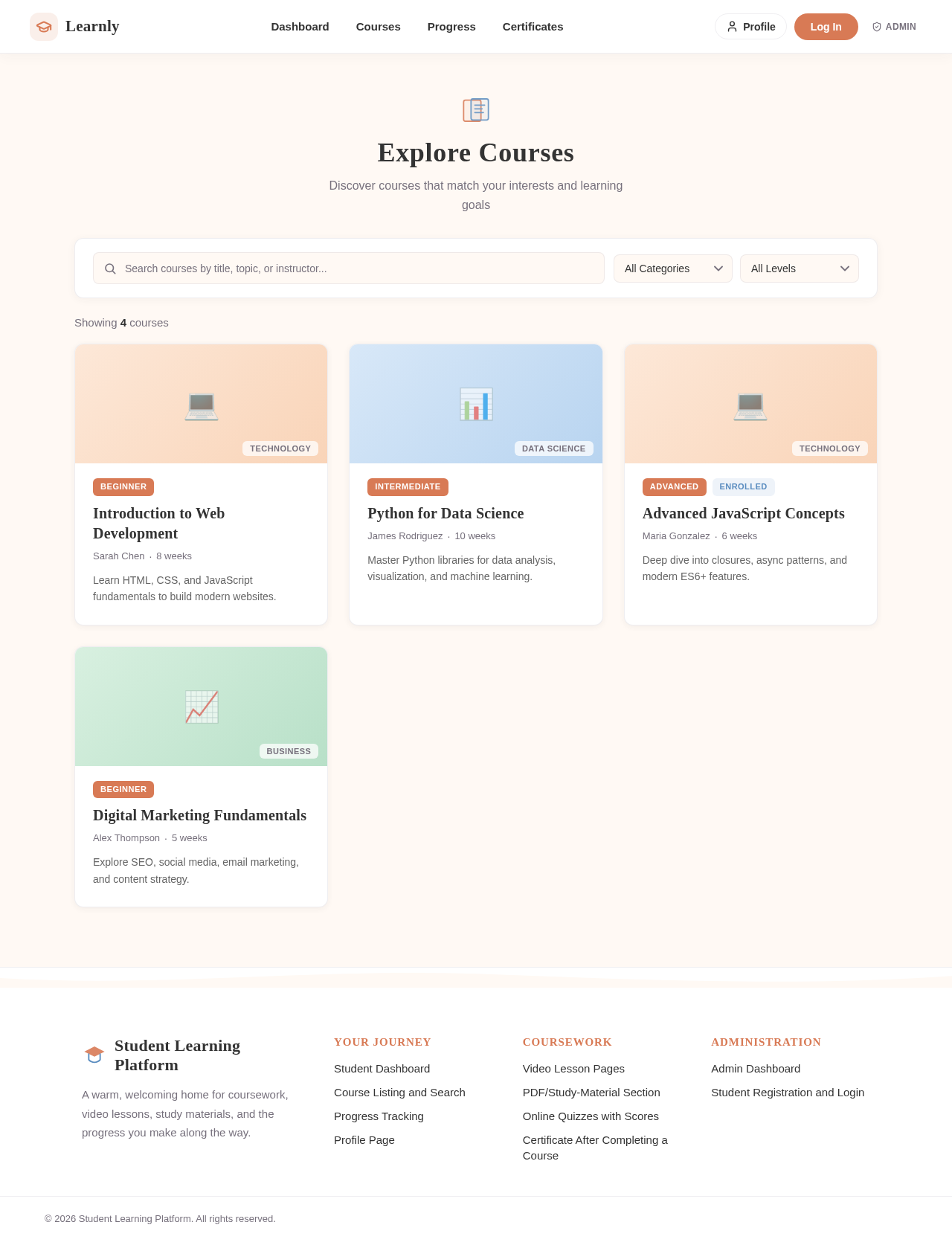 Course Listing and Search design preview