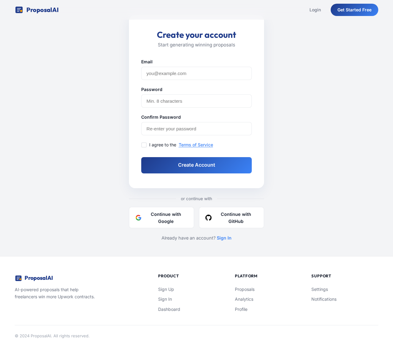 Signup design preview