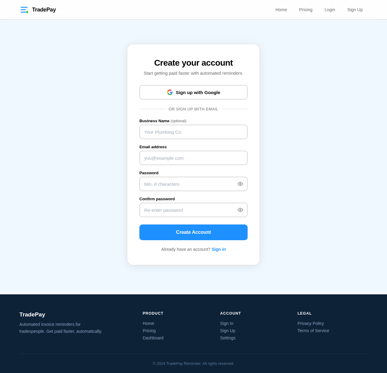 Signup design preview