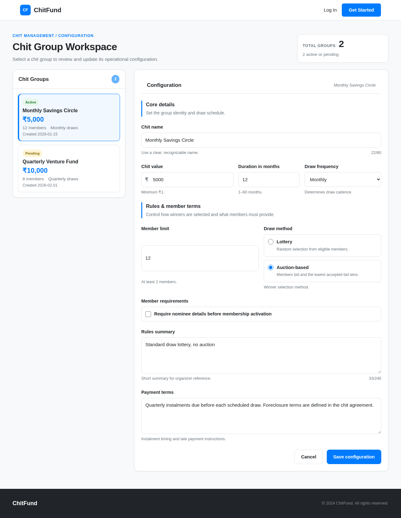 Chit Management design preview
