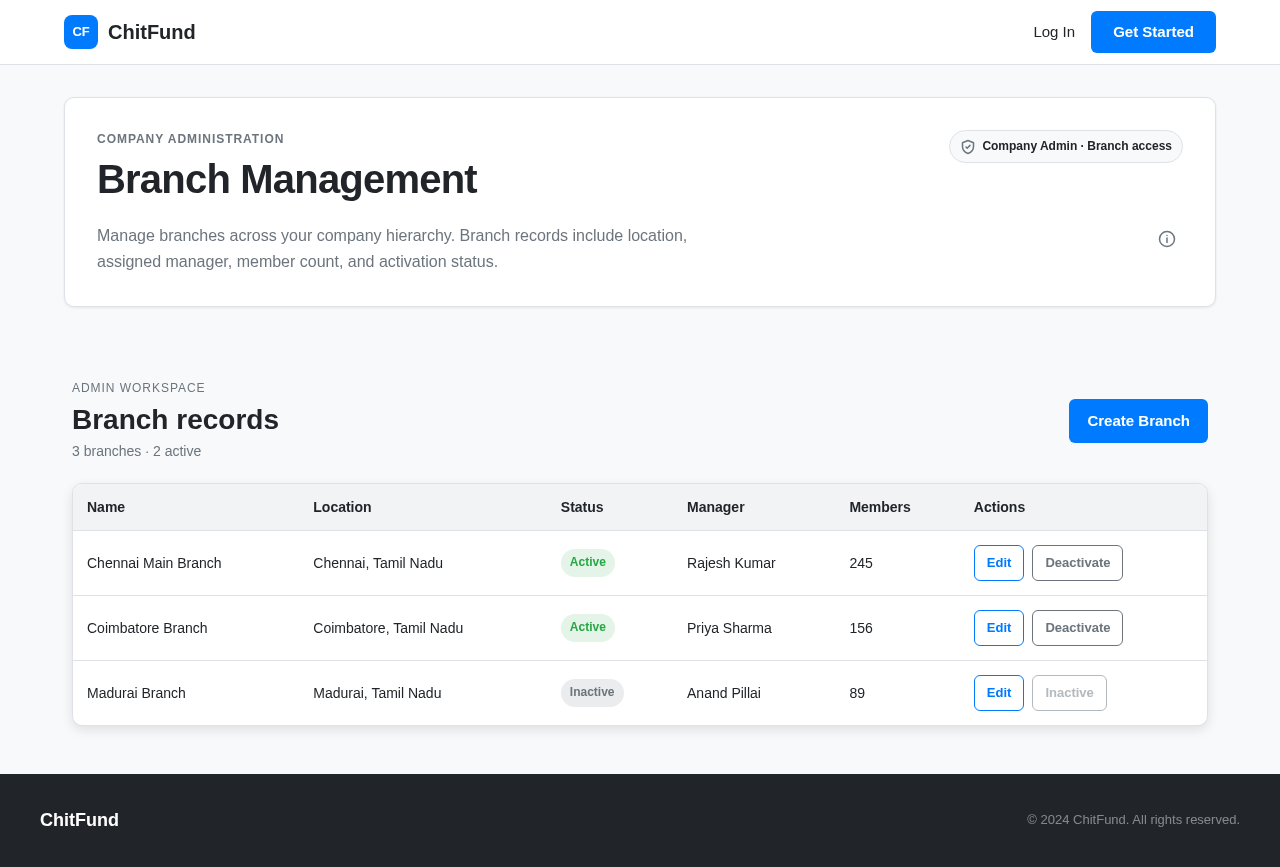 Branch Management design preview