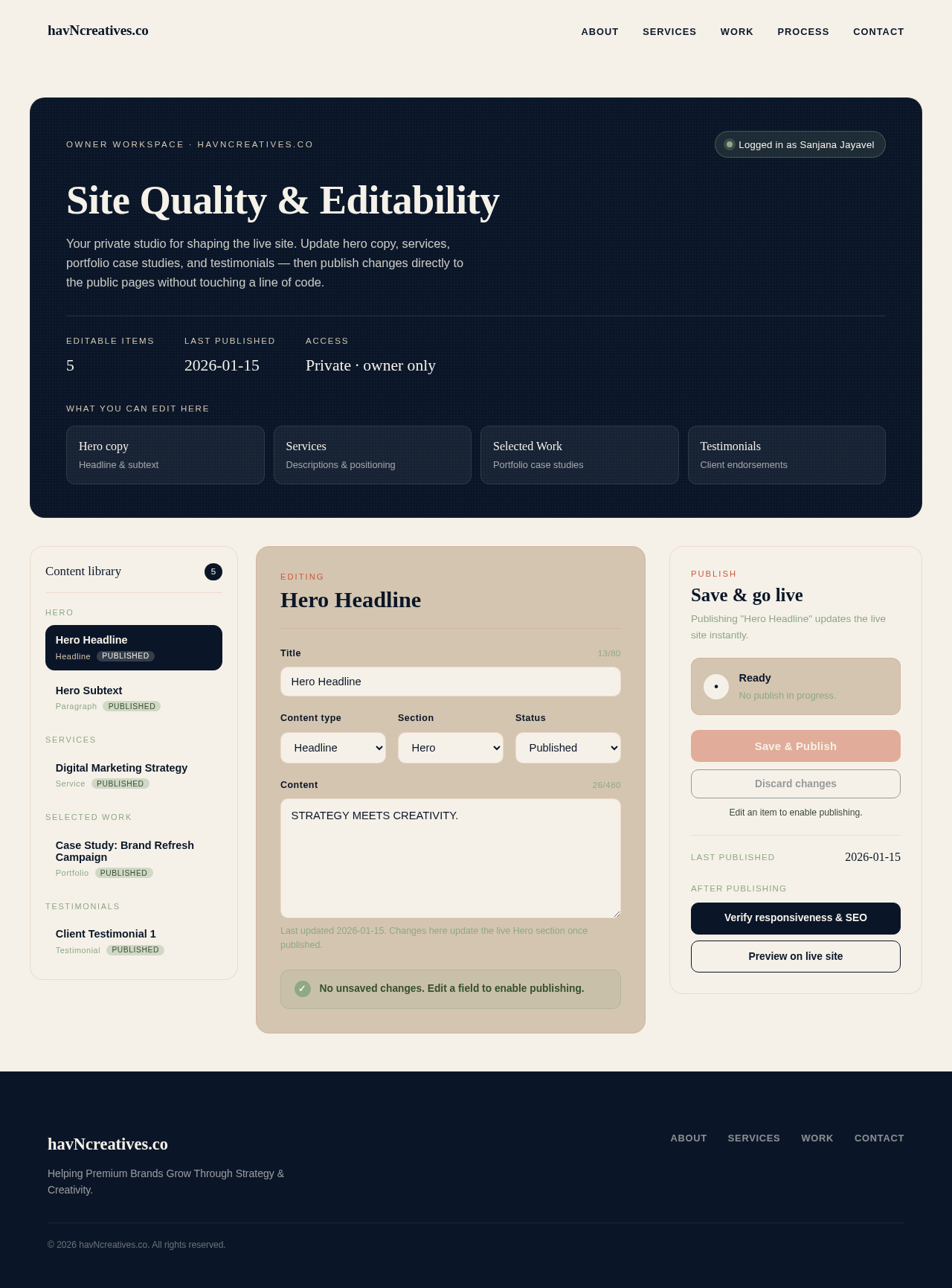 Site Quality and Editability design preview