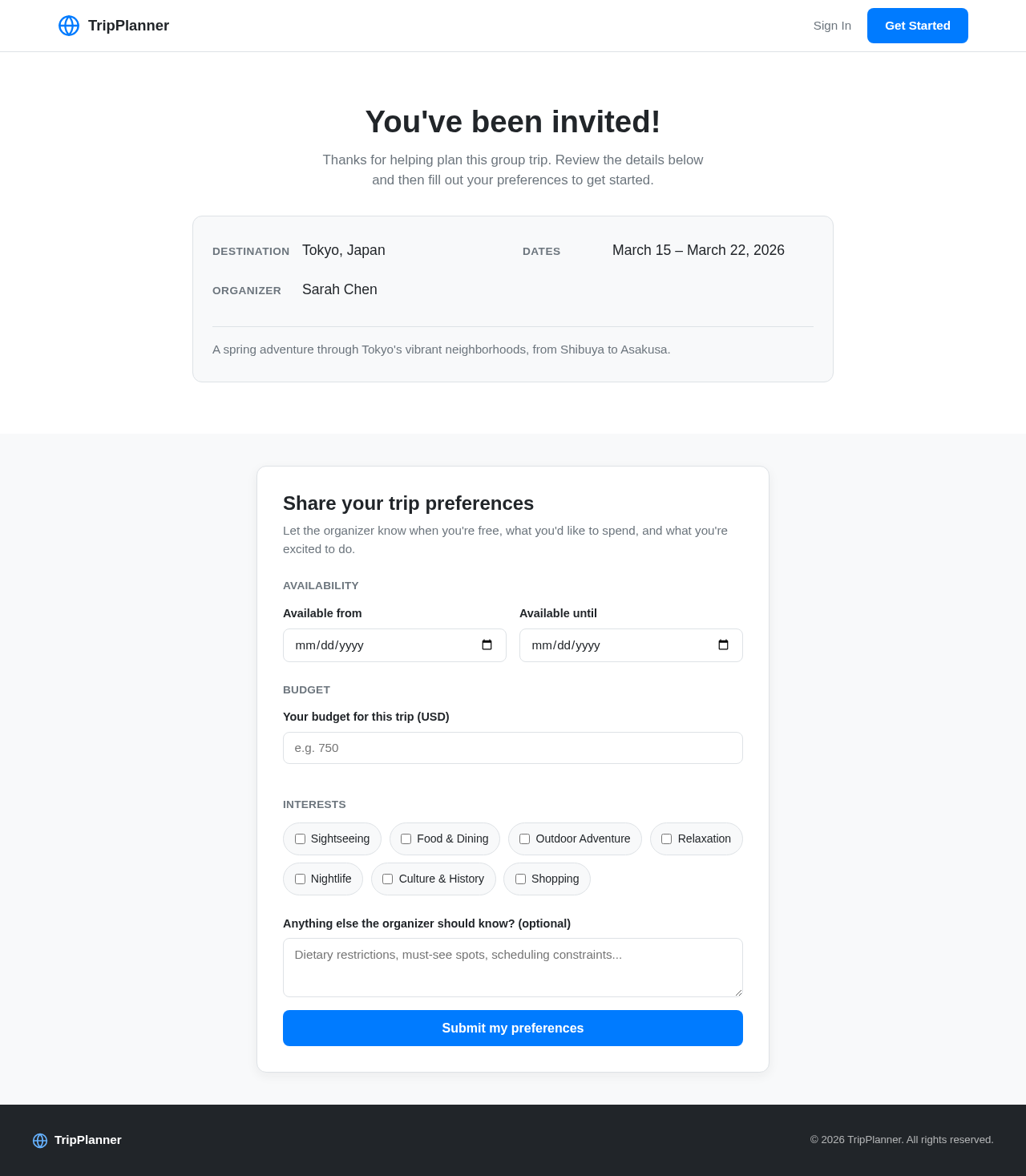 Participant Response Page design preview