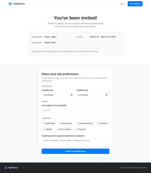 Participant Response Page