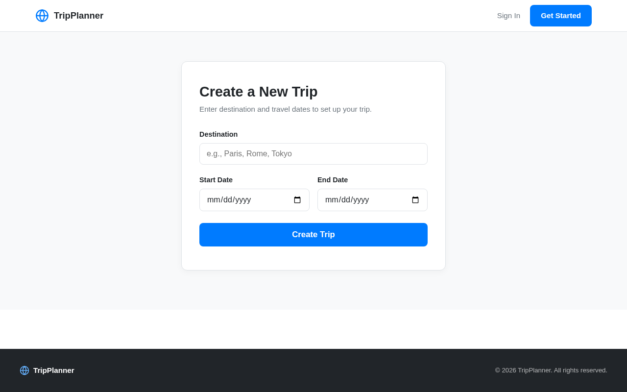 Trip Creation Page design preview