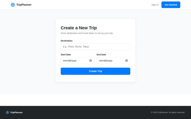 Trip Creation Page
