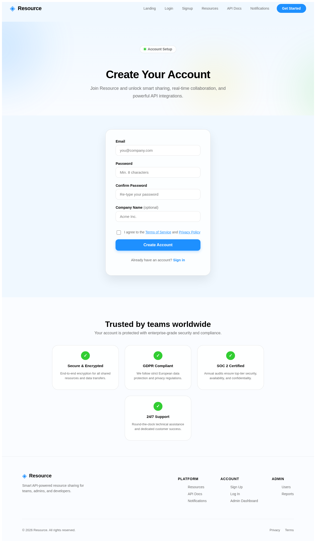 Signup design preview