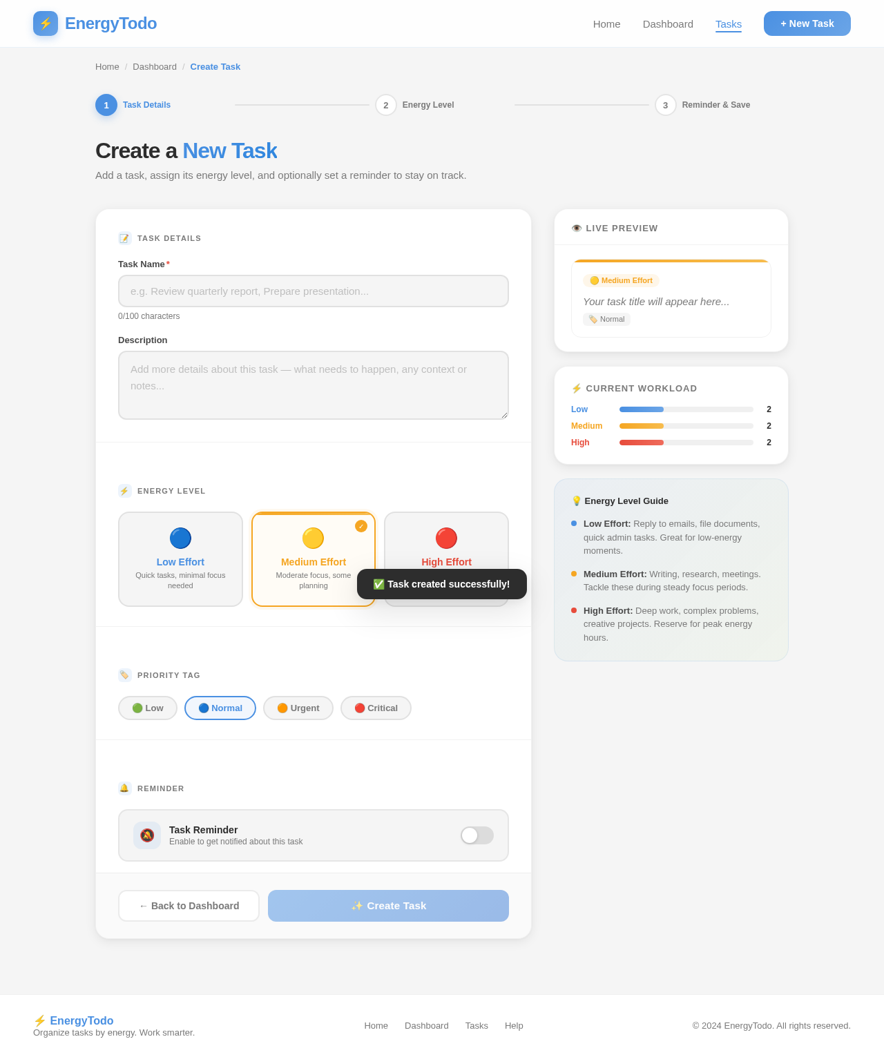 TaskCreate design preview