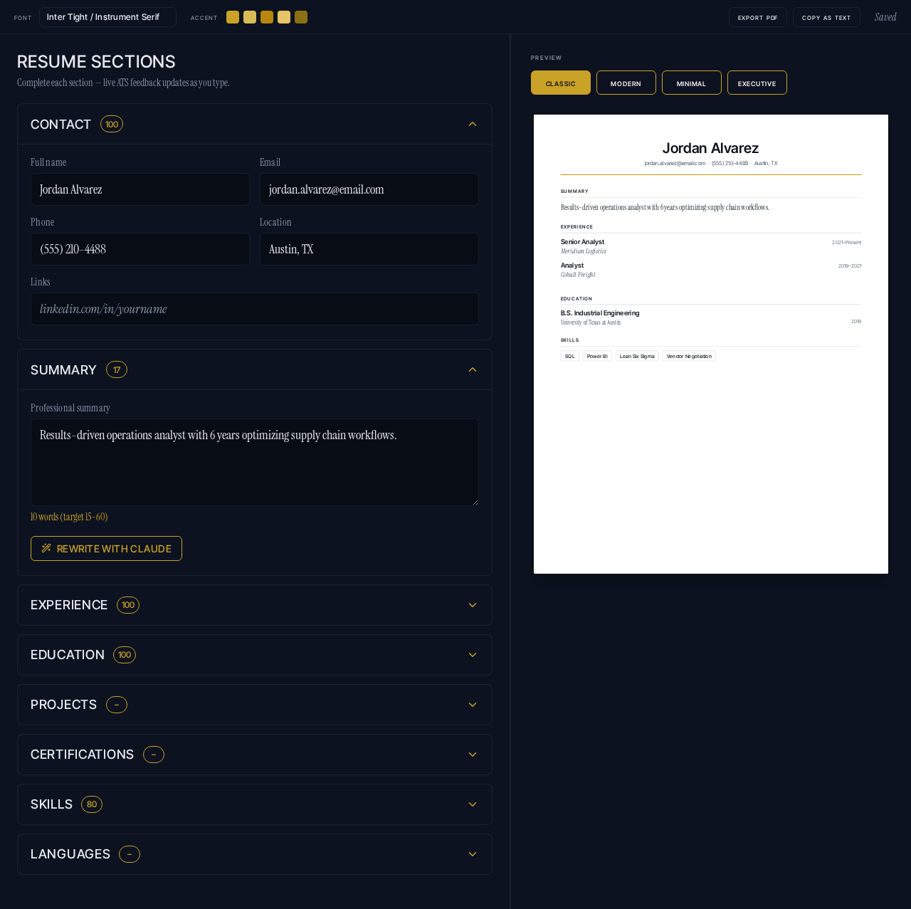 Resume Builder design preview