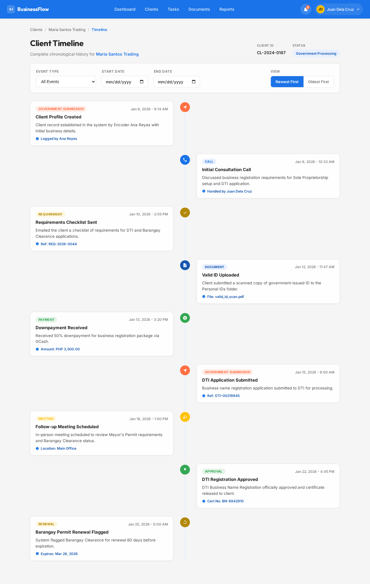 Client Timeline design preview