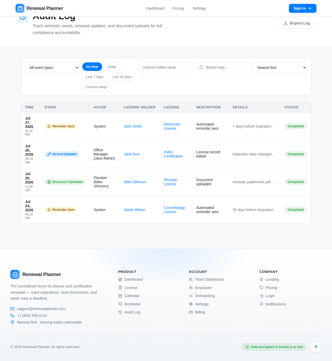 Audit Log design preview